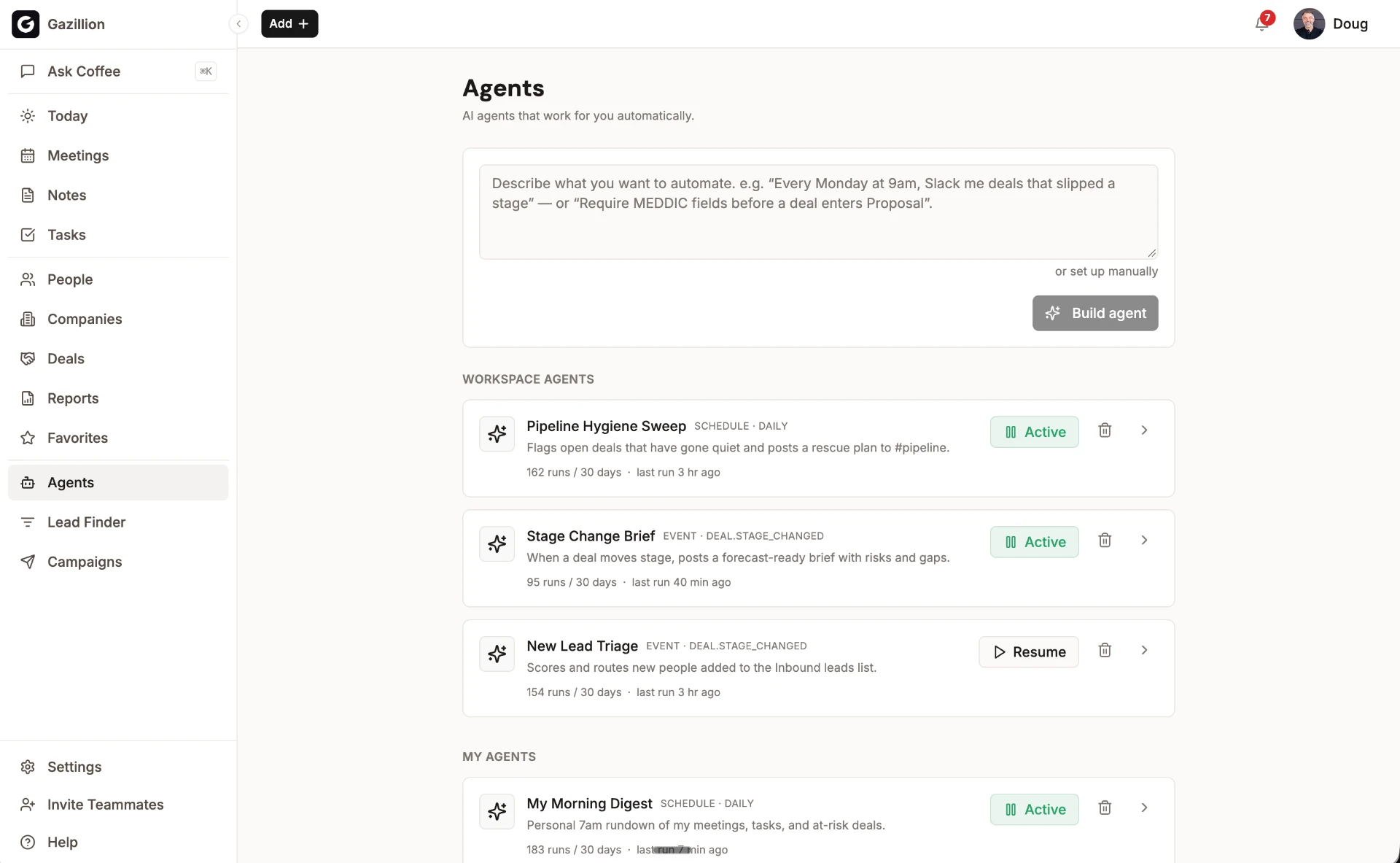 Coffee screenshot showing ai agents